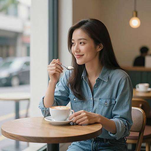 Cozy Café Scene with Asian Woman
