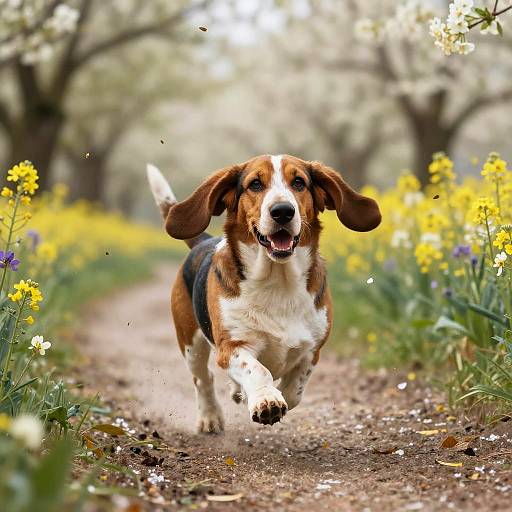 Joyful Basset Hound in Spring Lane