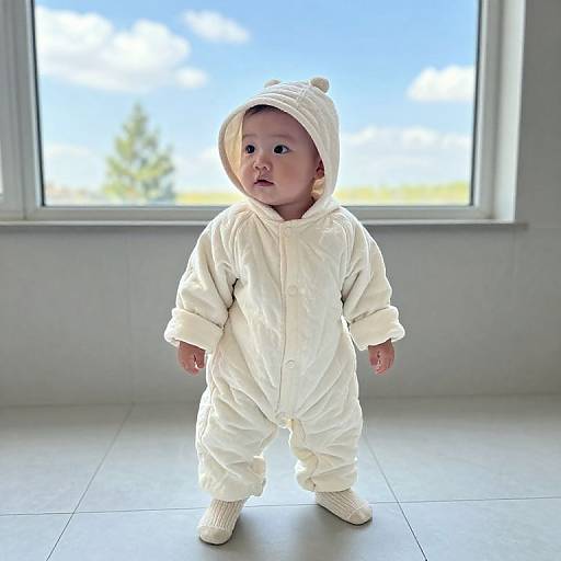 Curious Baby in Cozy White Outfit
