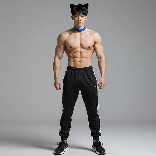Muscular Man with Cat Ears and Blue Collar