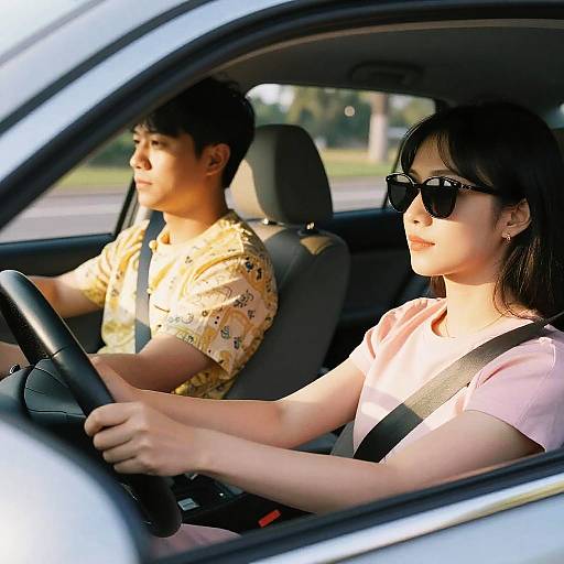 Couple Driving Car on Sunny Day