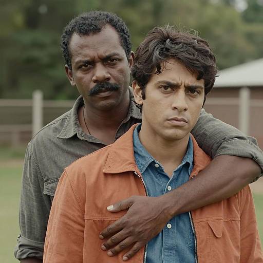 Two Men Outdoors with Intense Expressions