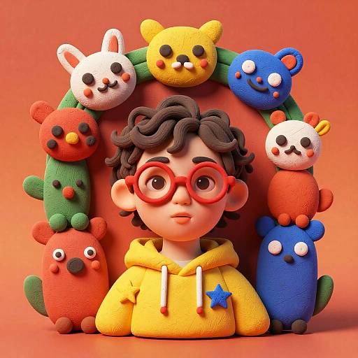 Stylized Child Portrait with Clay Frame