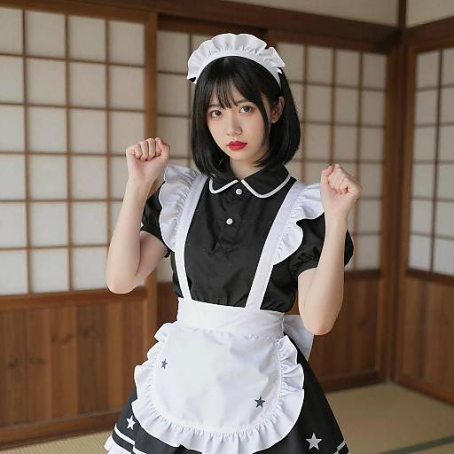 Young Asian Maid in Frilled Outfit