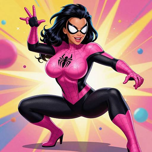Vibrant Pink Spider-Woman Illustration