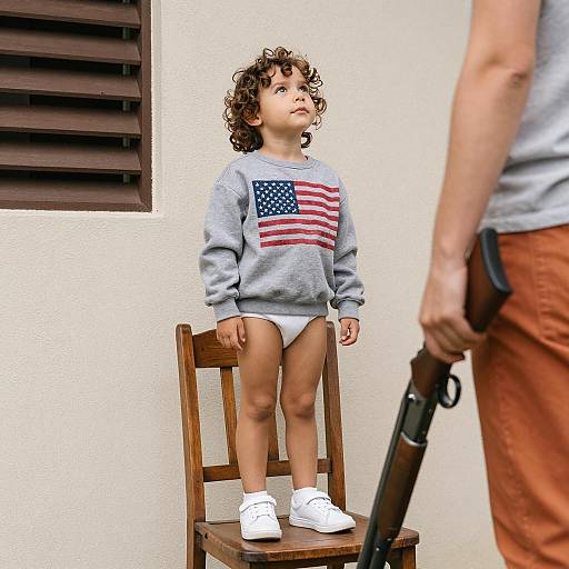 Child on Chair with Adult in Background