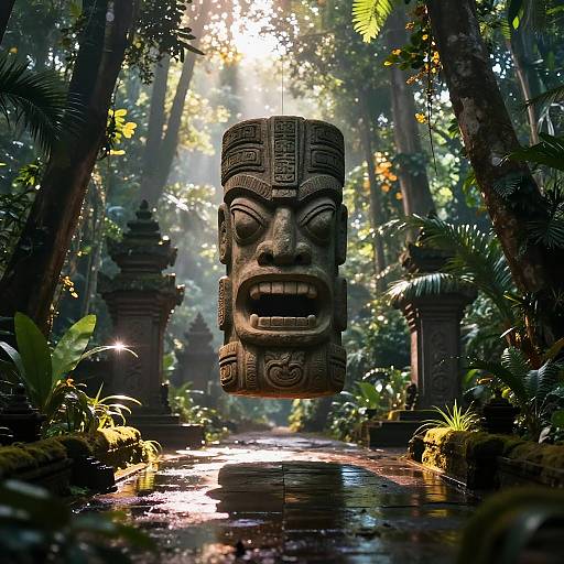 Levitating Tiki Idol Jungle Scene