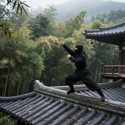 Stealthy Ninja Grappling Hook Action