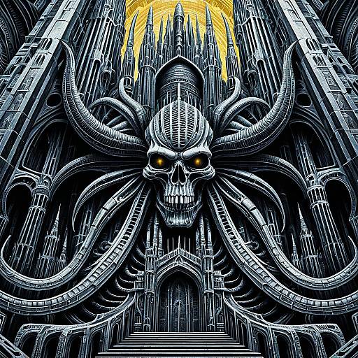 Biomorphic Leviathan Cathedral with Glowing Skull
