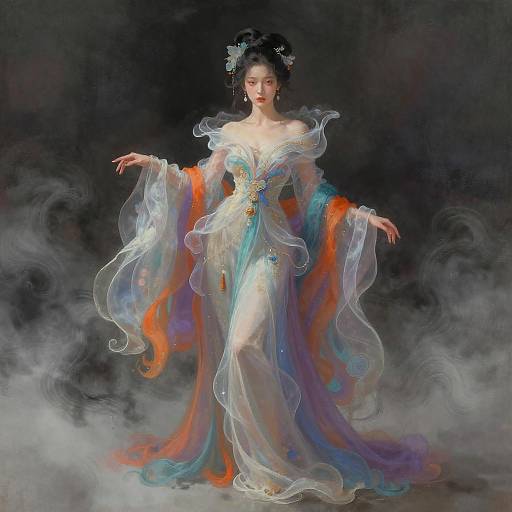 Ethereal Woman in Flowing Fantasy Gown