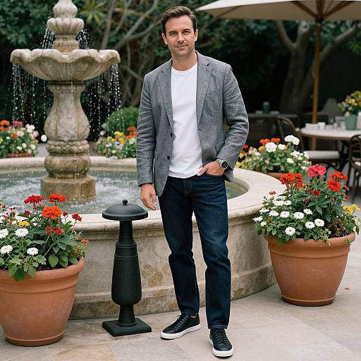 Stylish Man in Garden Patio Scene