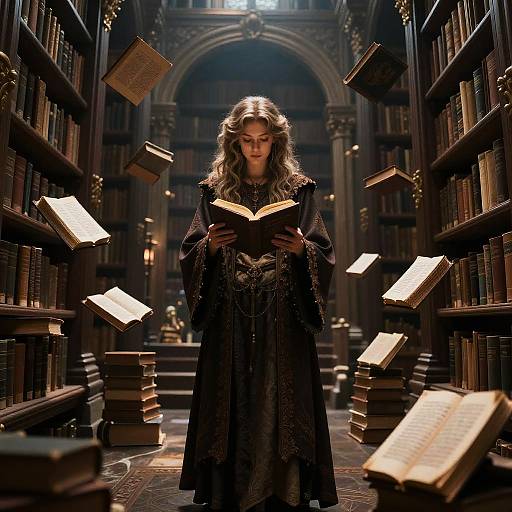 Arcane Librarian with Floating Books
