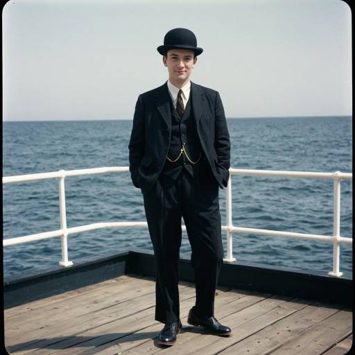 Man Wearing Bowler Hat by the Sea
