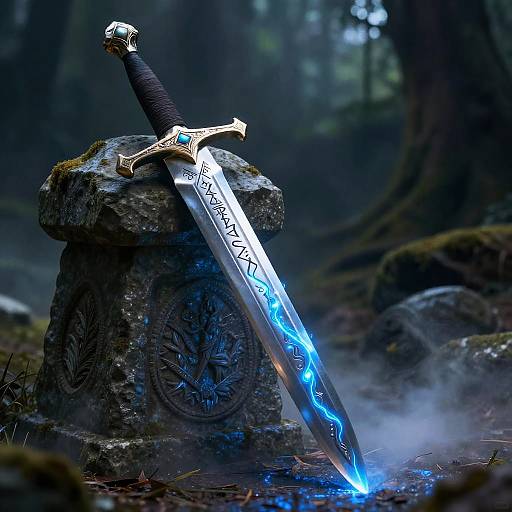 Mystical Mithril Sword in Enchanted Forest