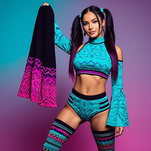 Woman in Psychedelic Rave Outfit