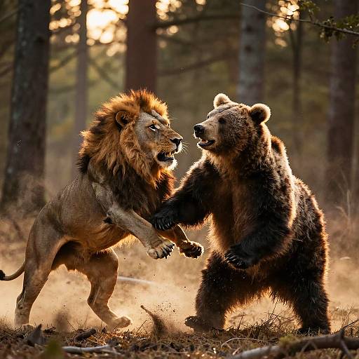 Lion vs Bear Fierce Battle at Sunset