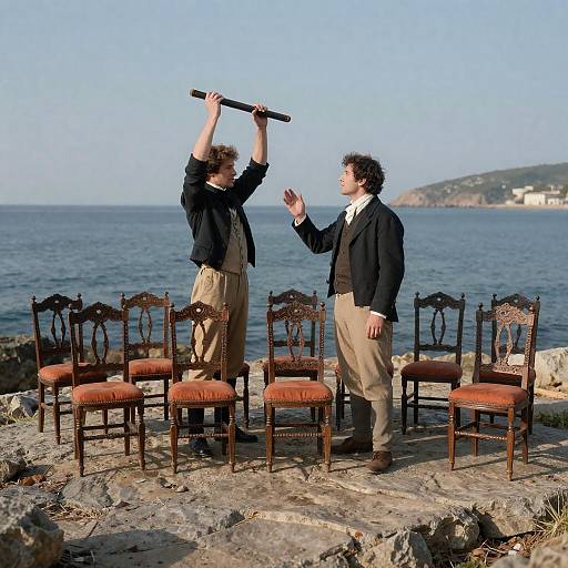 19th Century Men on Rocky Shoreline