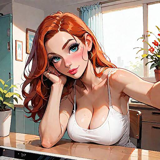 Redhead Woman Taking Selfie Indoors