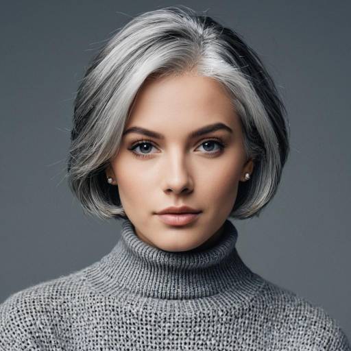 Realistic Portrait of Girl with Grey Bob