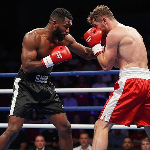 Intense Boxing Match Between Two Fighters