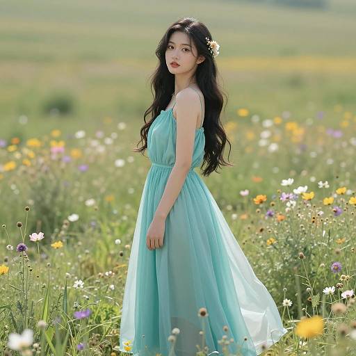 Elegance in a Turquoise Dress in Nature