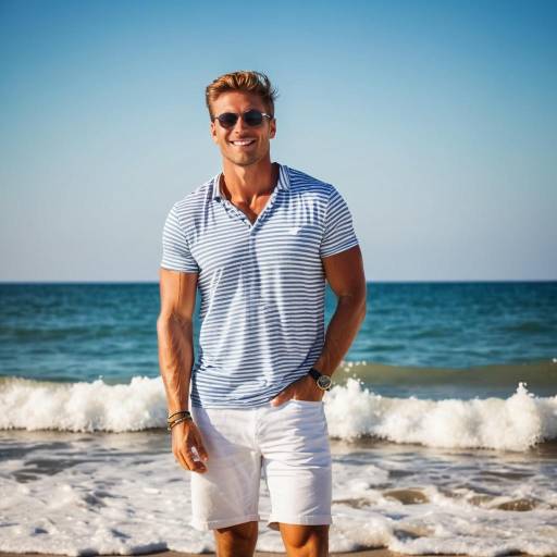 Smiling muscular man at the beach