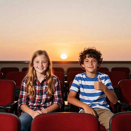 Children Sitting in Theater Seats at Sunset