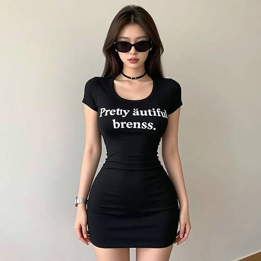 Chic Black Dress with Bold Accessories