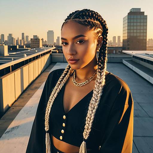 Avant-Garde Box Braids Fashion on Rooftop