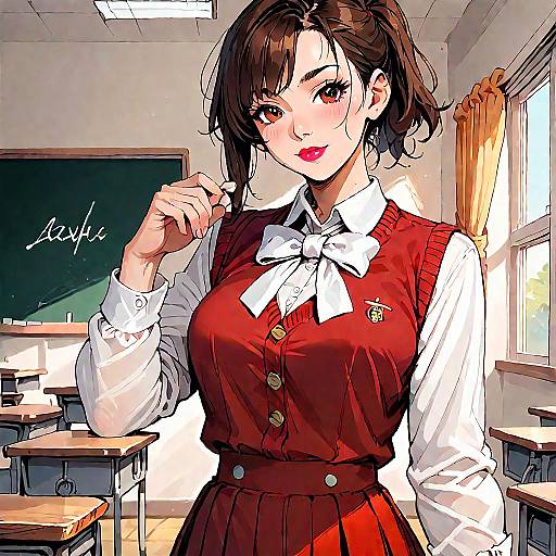 Schoolgirl in Classroom Cowboy Shot