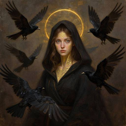 Ethereal Woman with Golden Patterns