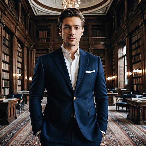 Elegant Man in Grand Library