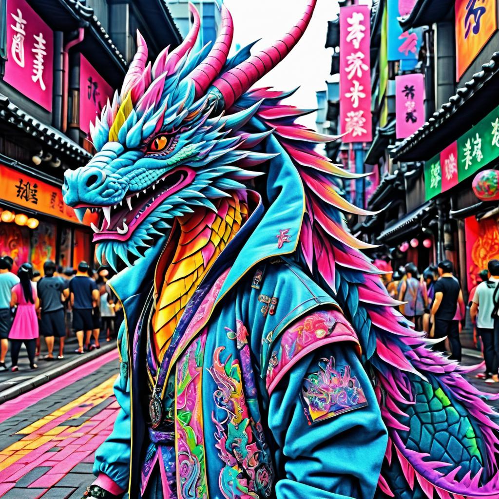 Vibrant Dragon in Cyberpunk Festival