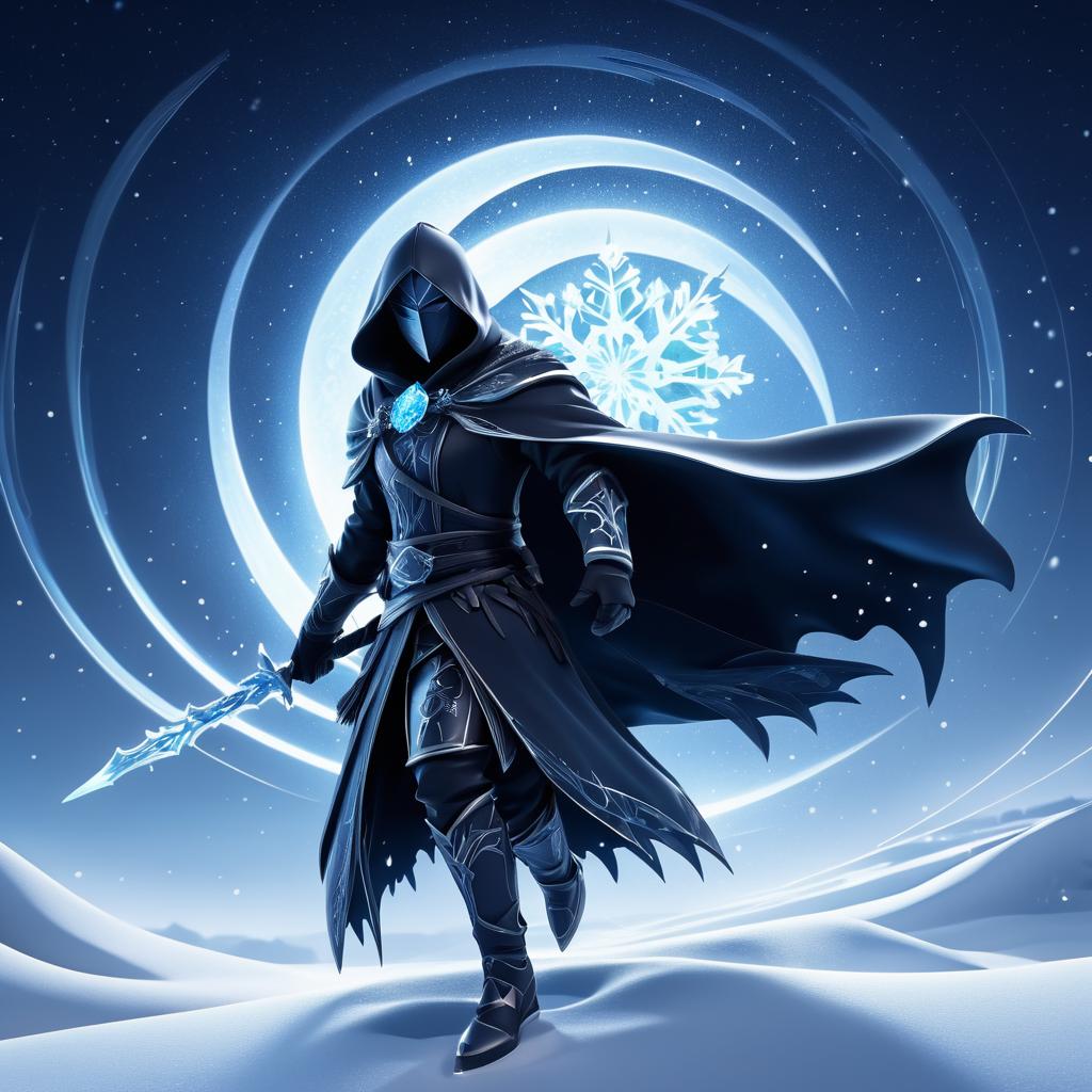 Cloaked Rogue in a Snowy Fantasy Scene