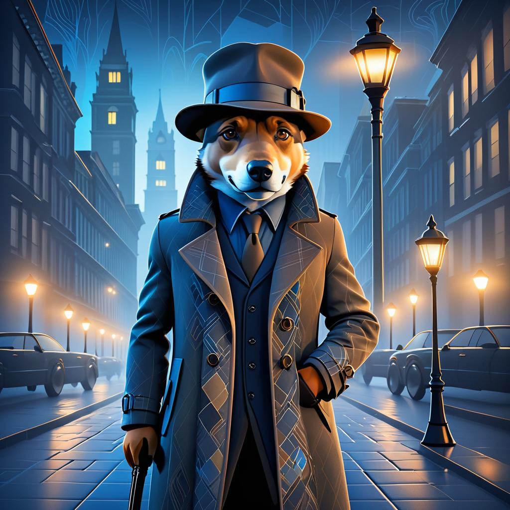 Stylish Detective Dog in Urban Setting