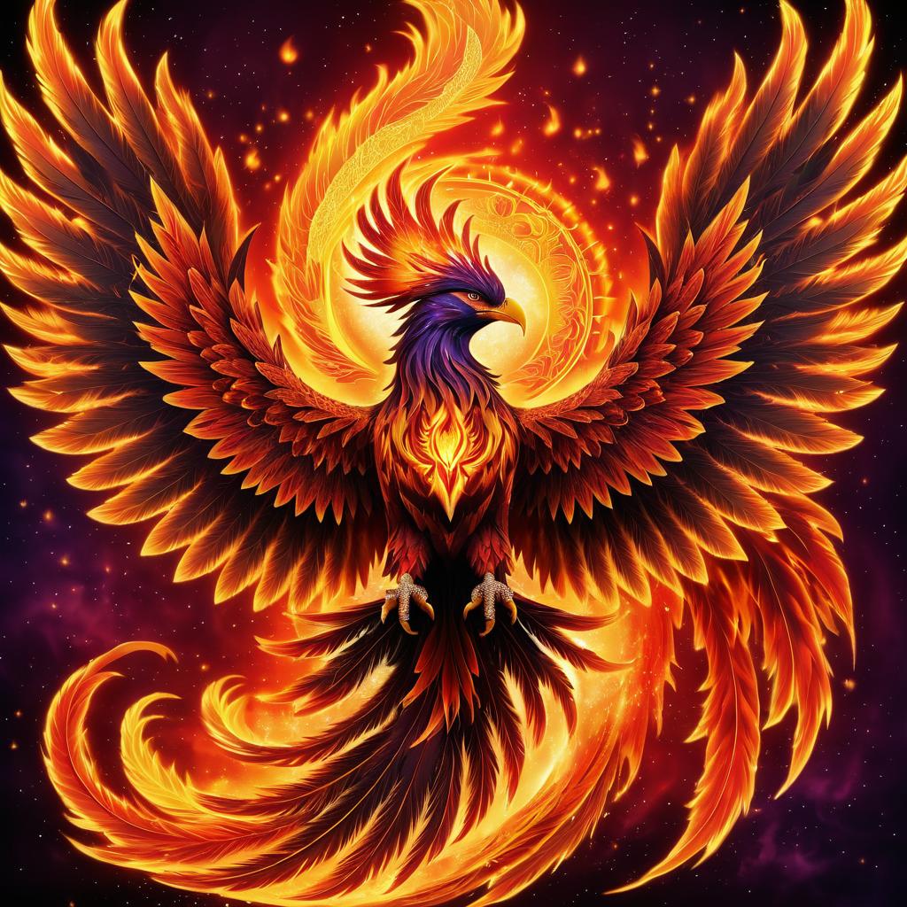 Majestic Phoenix Soaring Through Fiery Skies