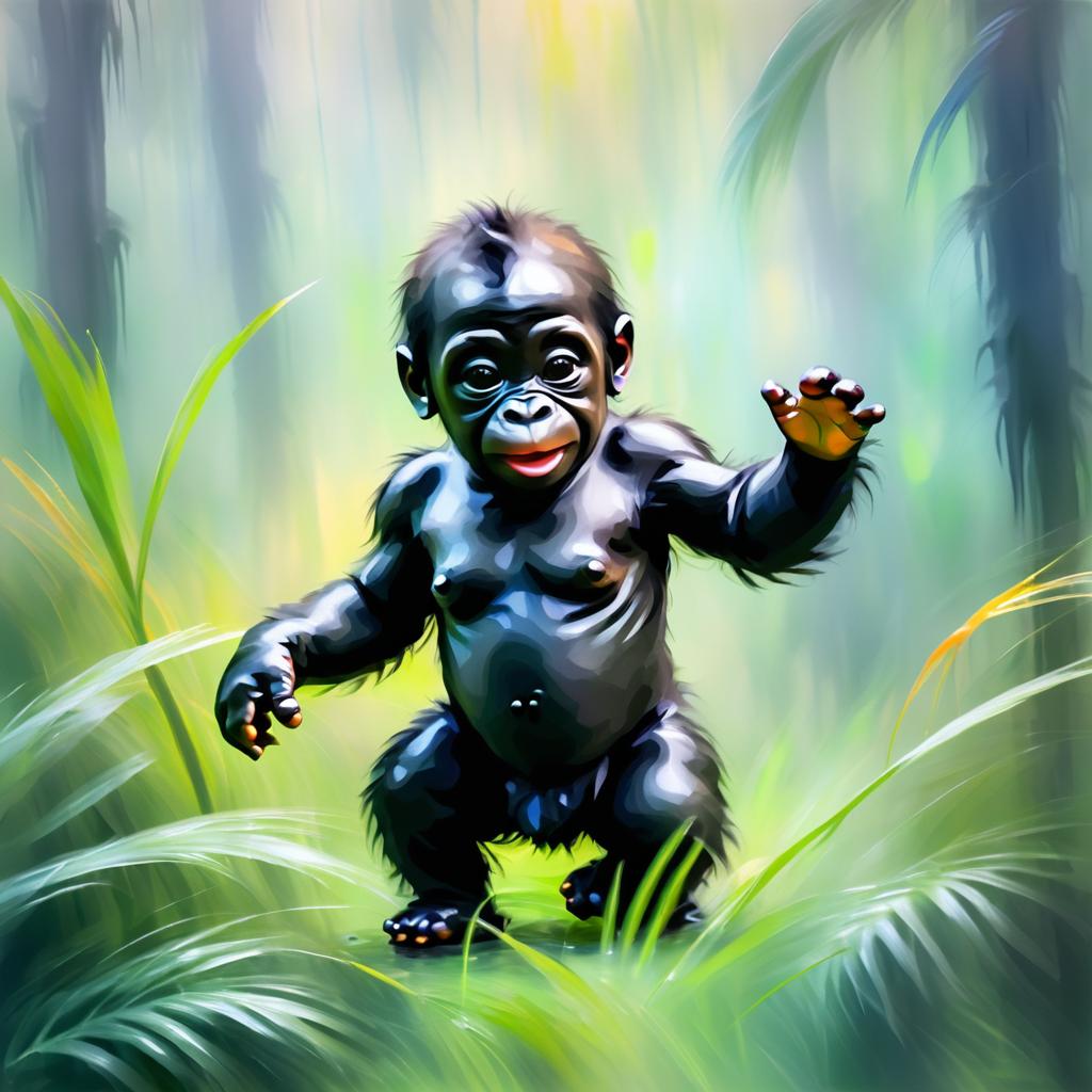 Impressionist Baby Gorilla in a Jungle