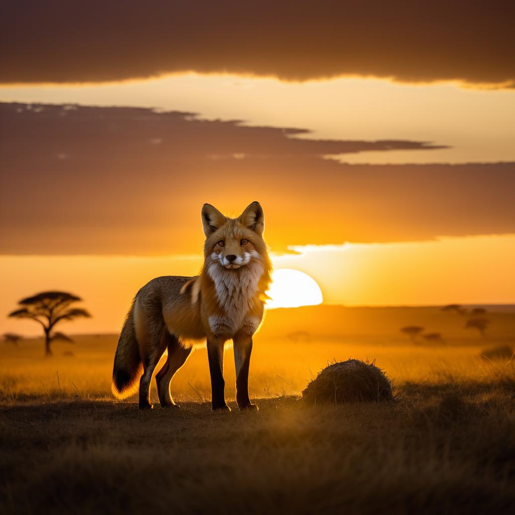 Majestic Fox Against Serengeti Sunset