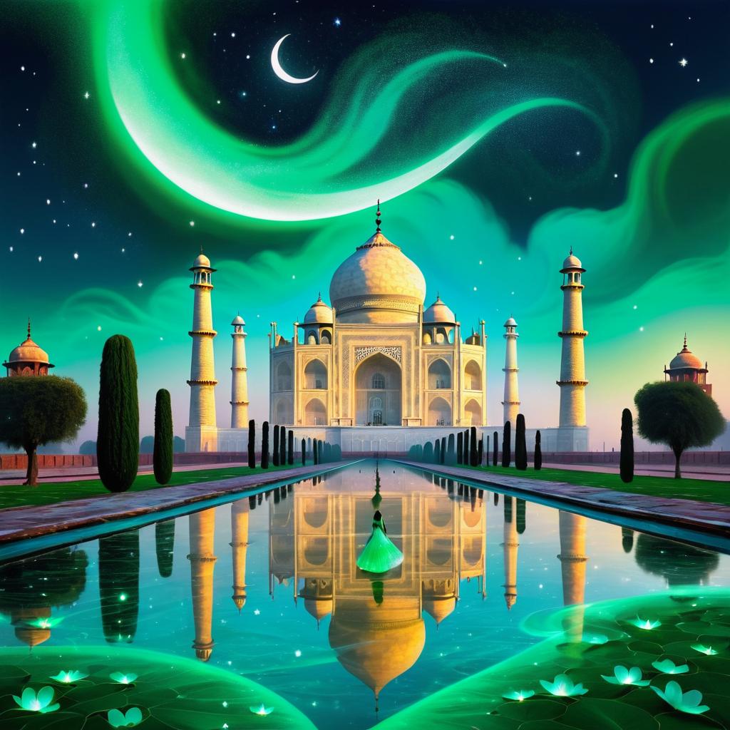 Enchanting Taj Mahal Under Emerald Skies