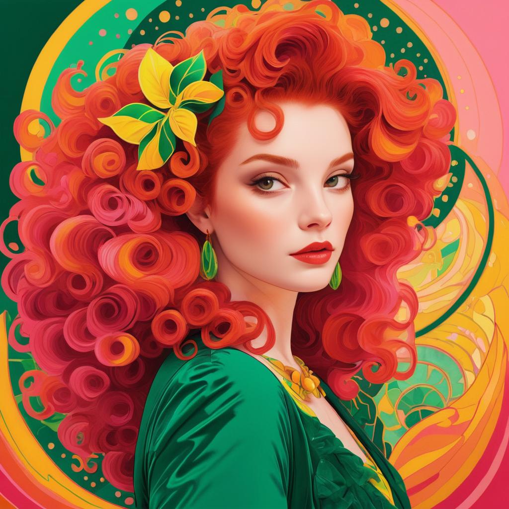 Whimsical Woman with Fiery Curls Illustration