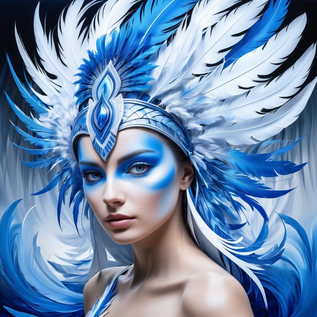 Surreal Woman with Vibrant Feathered Headpiece