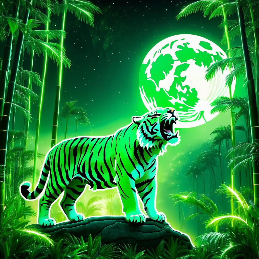 Fierce Emerald Tiger Howling at Moon