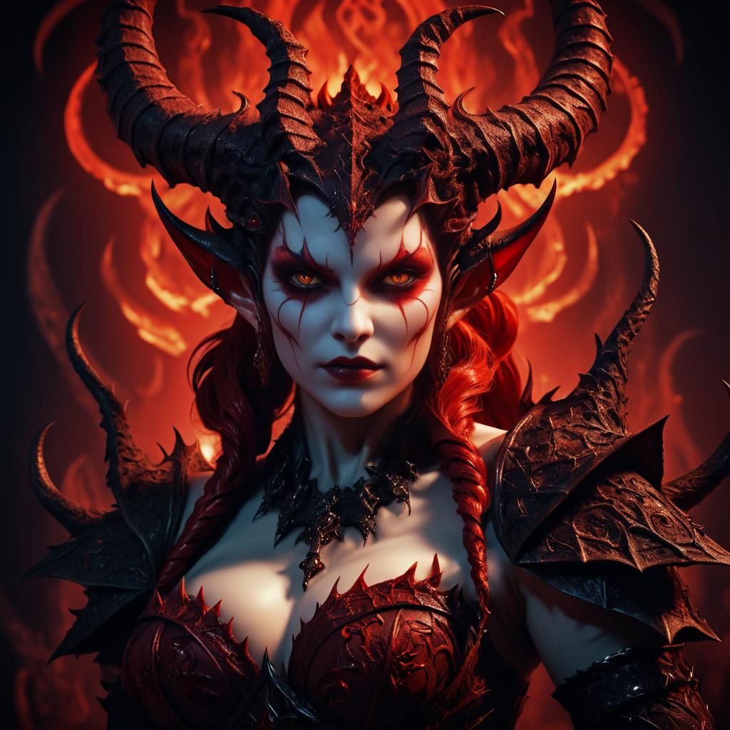 Fiery Red Female Demon Art Prompt