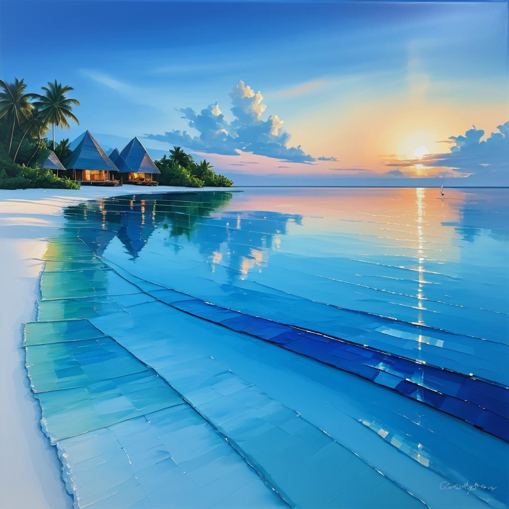 Vibrant Maldives Sunset Serenity Painting