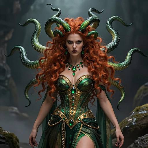 Fantasy Medusa Queen with Green Tentacles