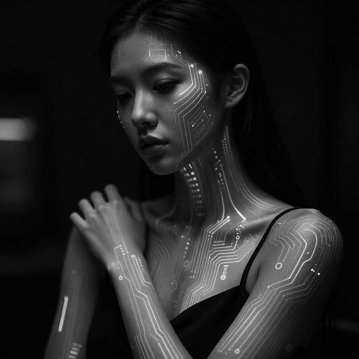 Serene Cybernetic Circuitry Close-Up Portrait