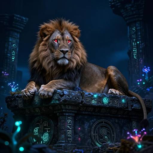 Mystical Lion on Ancient Ruins