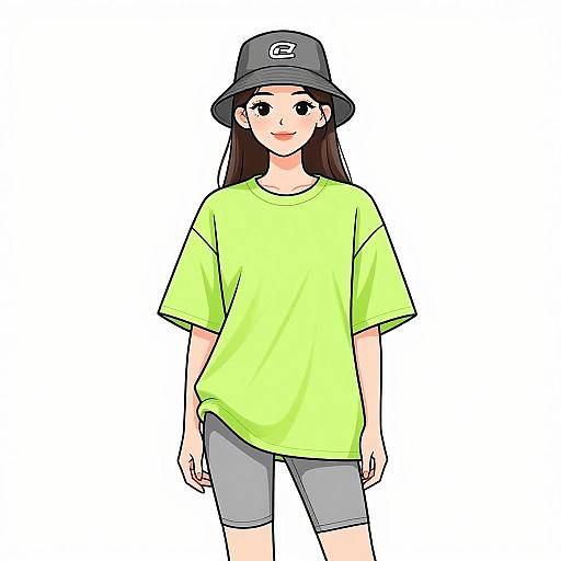 Smiling Woman in Neon Green Streetwear