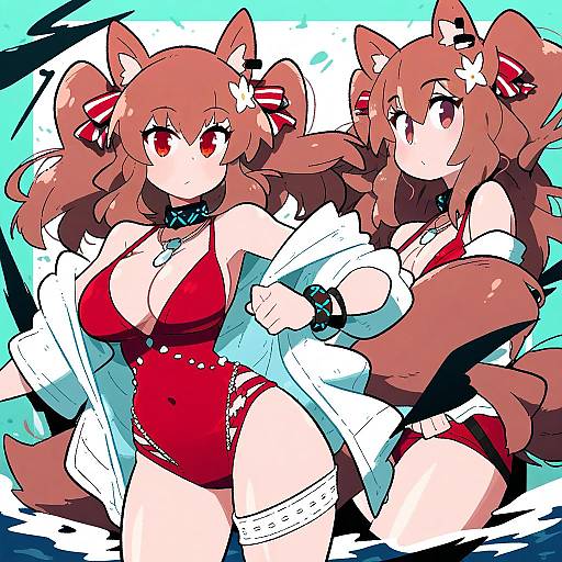 Illustration of Angelina (summer flower) (arknights), arknights in the style of Scott malin