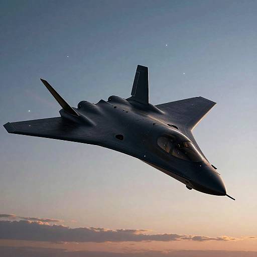 Black Stealth Plane in Twilight Sky